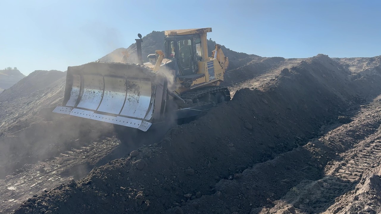 Komatsu D275AX Bulldozer Pushing Overburden To Build A Road In Active Coal Mine