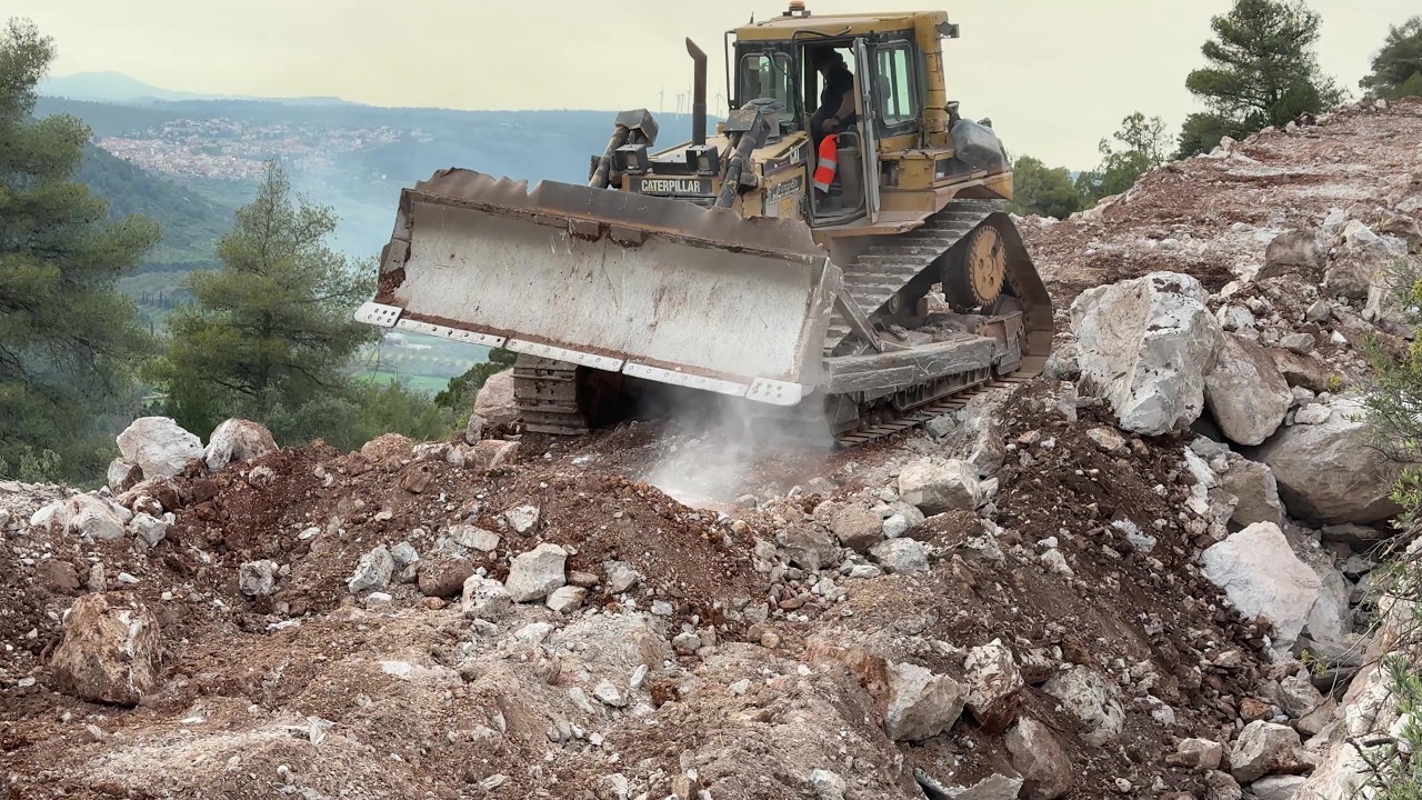 Mountain Road: Caterpillar D6R Bulldozer & Hamm 3520 Roller in Action (4K) - Sotiriadis Const.